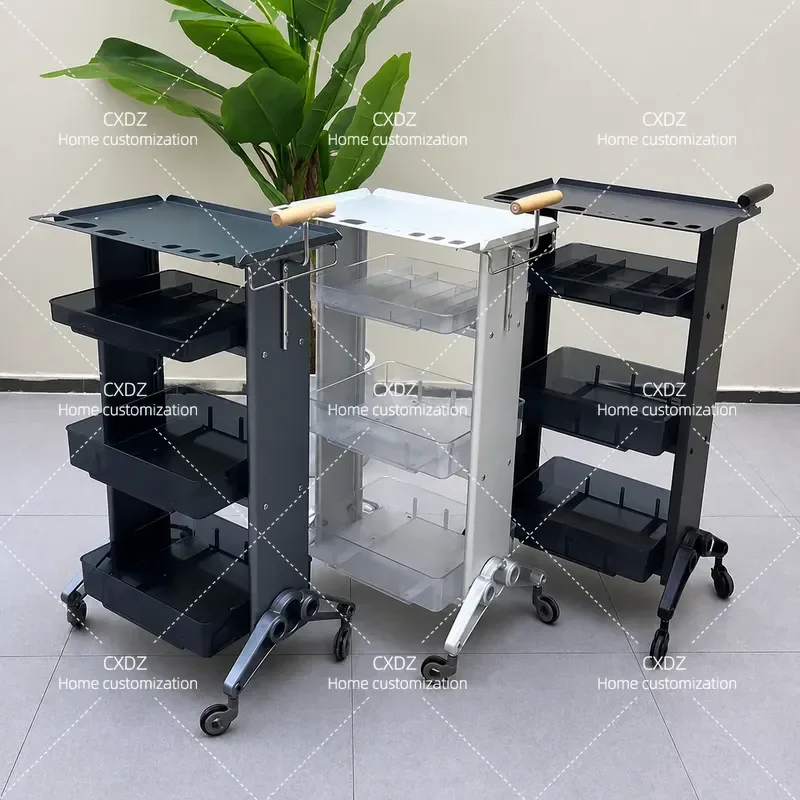 Multifunctional Hair Salon Tool Cart 2 or 3 Tier Storage Cabinet Single Sided Double Sided Rolling Trolley for Barber Shop