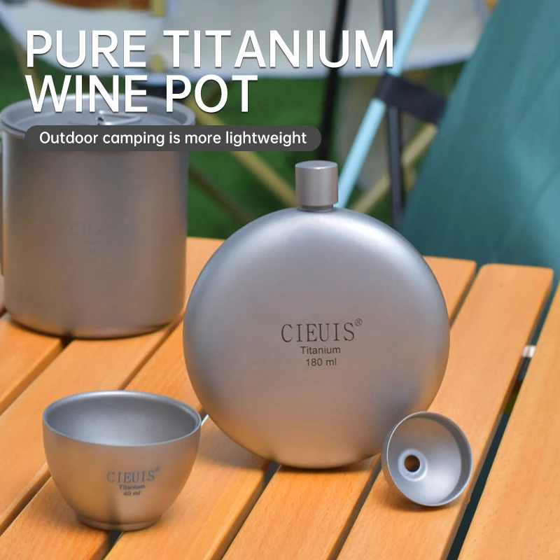 

Titanium Wine Jug 180ml/ 6ounce Ultra-light Portable Leak-proof Pocket Wine Jug with Funnel, Compact Outdoor Camping Wine Bottle