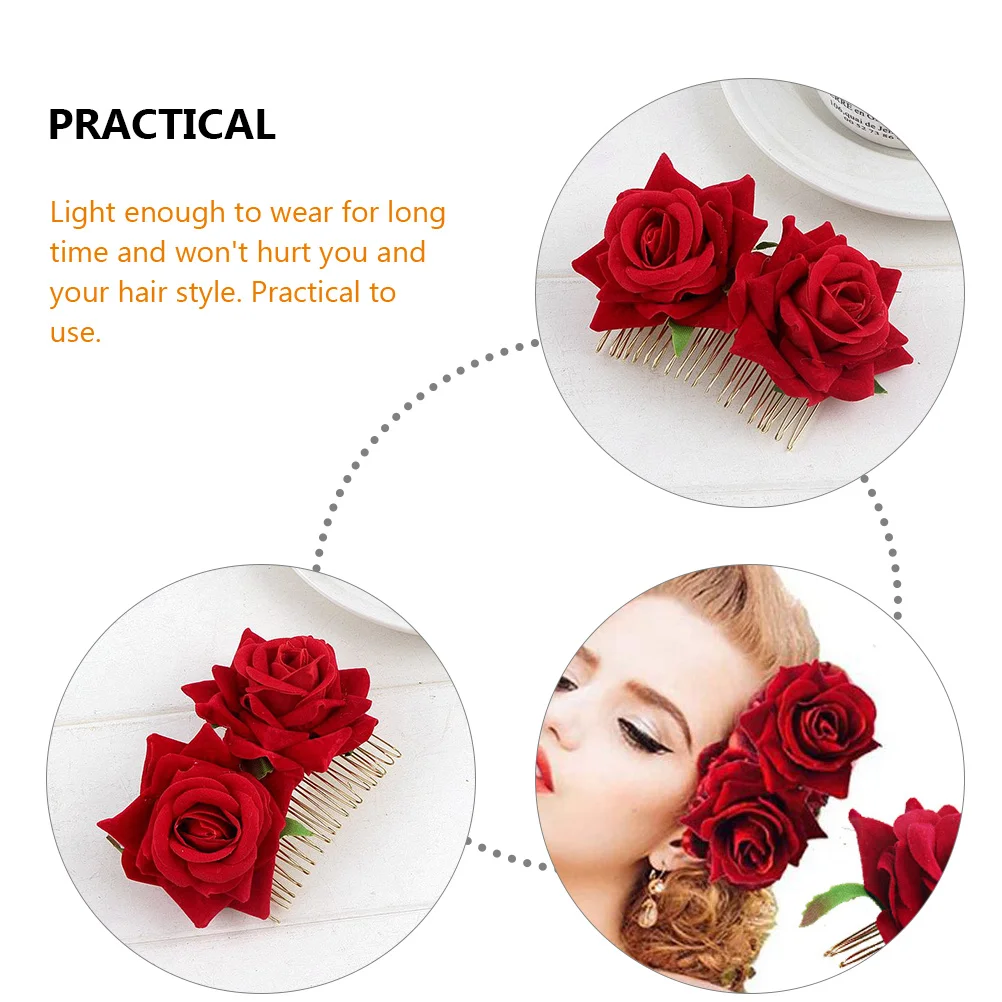 

2Pcs Wedding Flower Hair Comb Bridal Rose Accessories Shaped Clips For Bride Guest Party Prom Floral Decorations