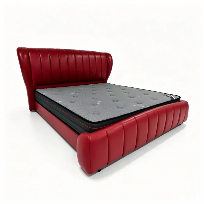 Minimalist High-End Double Size Leather Bed Soft Microfiber Bedroom Furniture Master Bedroom Collection