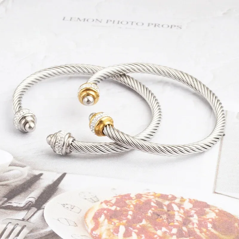 دروبشيبينغ أساور الفولاذ المقاوم للصدأ للنساء الرجال تويست الملمس الذهب والفضة اللون أساور مجوهرات بسيطة هدية #2