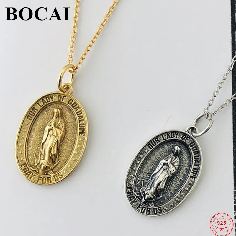 

BOCAI S925 стерлингового серебра подвески-подвески для женщин и мужчин новая мода Крест Девы Марии из чистого серебра амулет ювелирные изделия