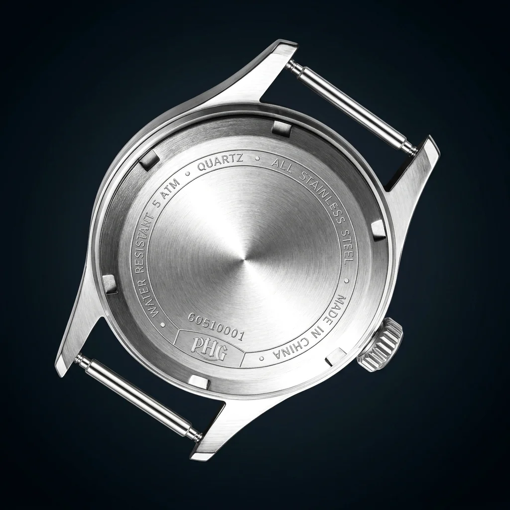 PHG SD‑1930 Vintage Casual Wristwatch 36mm Small Second Dial Quartz Watch C3 Luminous 316L Stainless Steel Case Retro Genuine Le