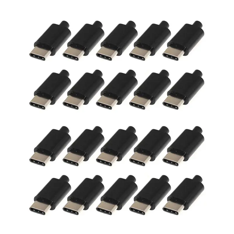 DT18 20Pcs Type C USB 3.1 Male Plug 24Pin Fast Charging Connector Jack Tail Welding DIY Data Cable Repair Black