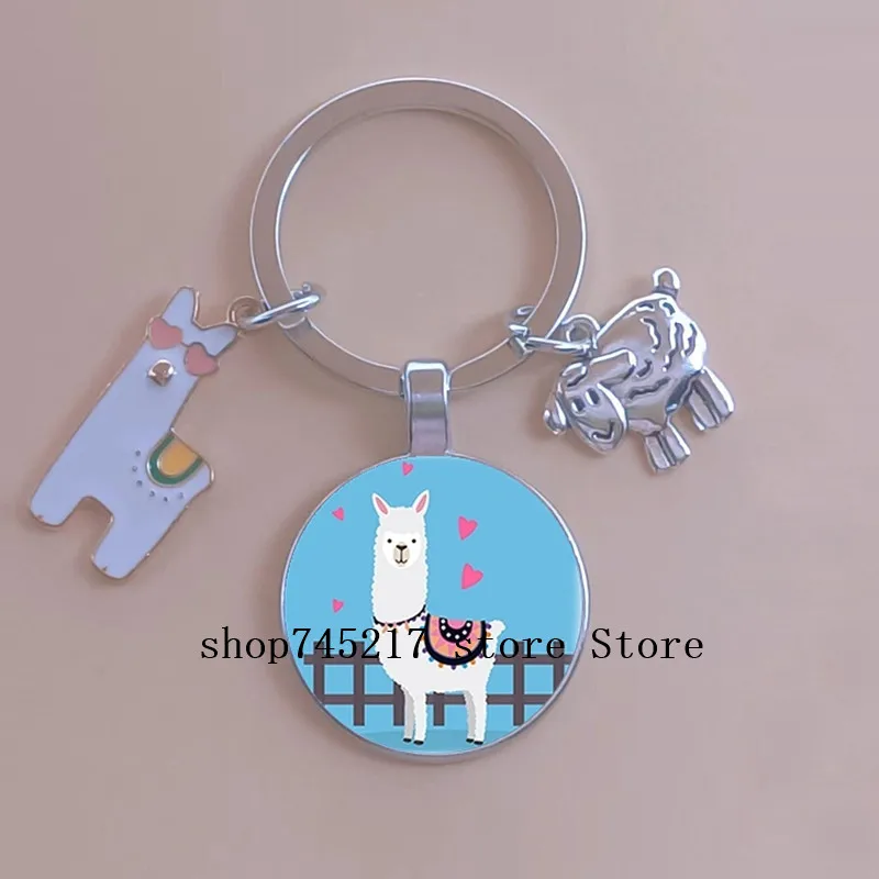 Hot selling alpaca glass cabochon keychain car keychain charm men keychain women gift