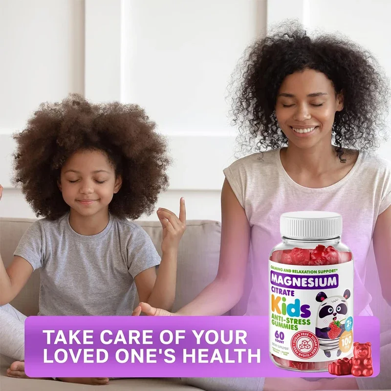 60 Gummies Children\'s Magnesium Gummies Supplement, Suitable for Children and Adults with Sugar Free Magnesium Chewable Tablets