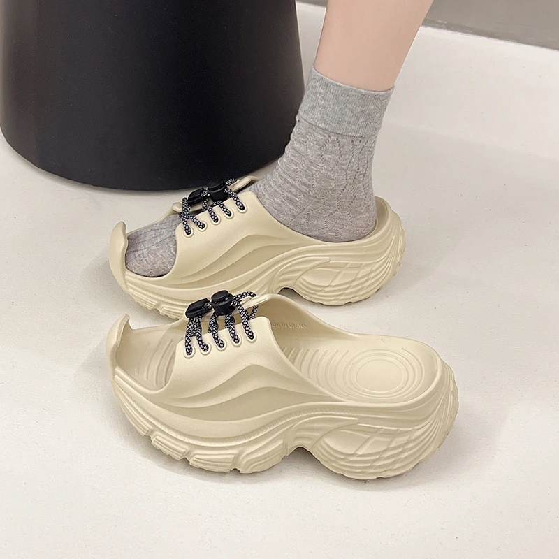 الصنادل النسائية 2025 جديد قصير سميك الراحة لطيف منصة النعال الصيف سميكة القاع القوس صندل خشبي الوجه يتخبط النساء #5