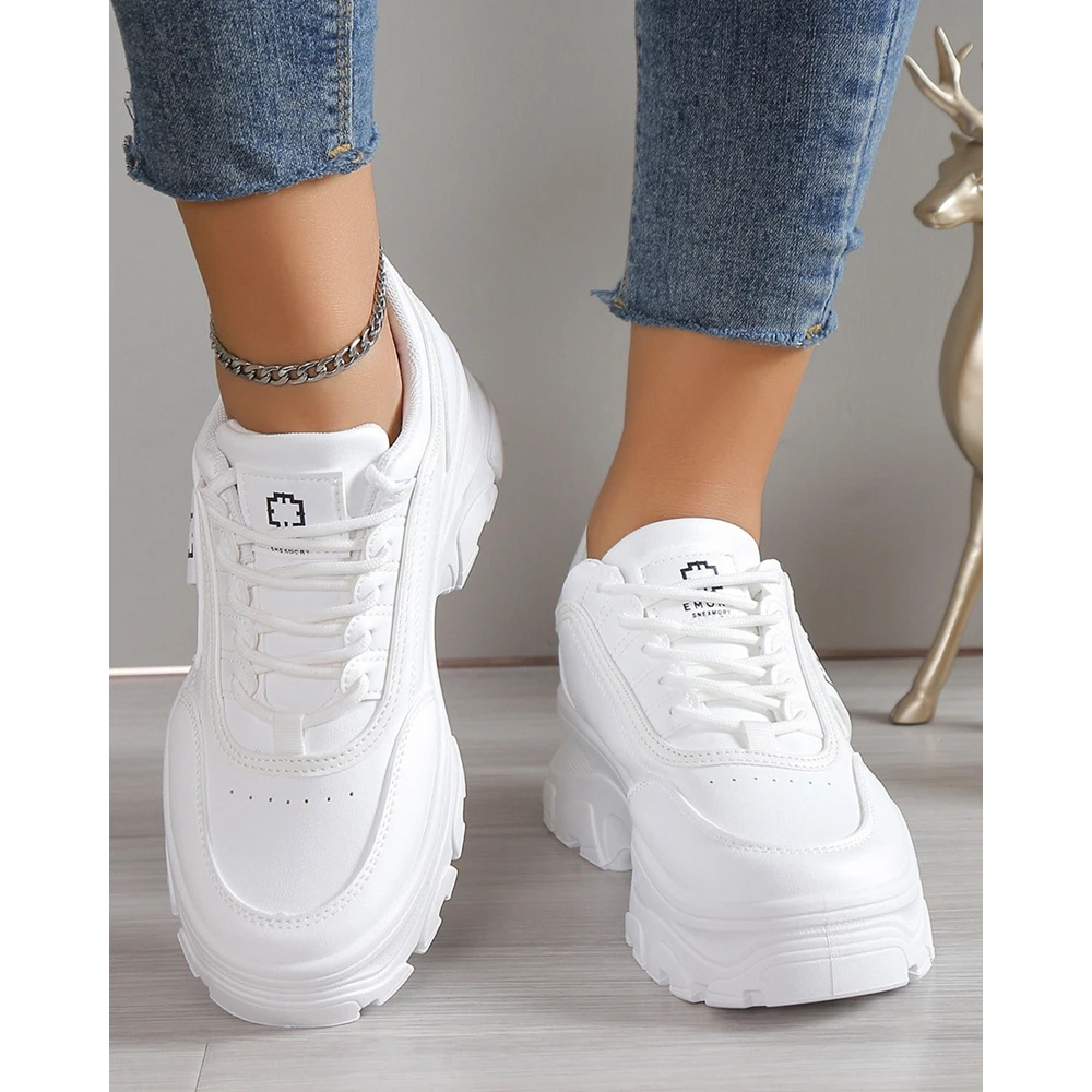 Women Korean Style Lace Up Sneakers Sports Casual Round Toe Spring Autumn Platform Going Out Running Shoes