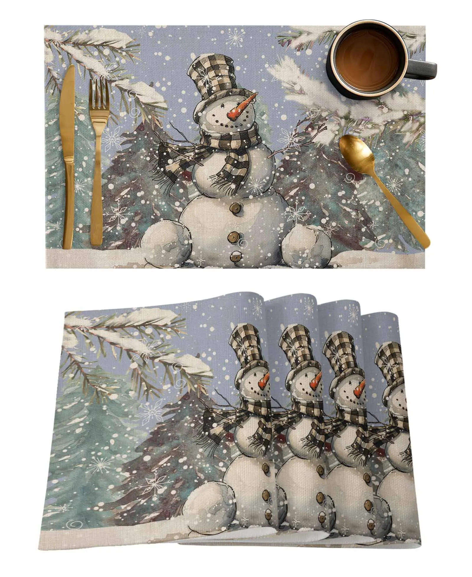 Christmas Snowman Snowflake Retro Pine Tree Table Runner Decoration Home Decor Dinner Table Decoration Table Decor