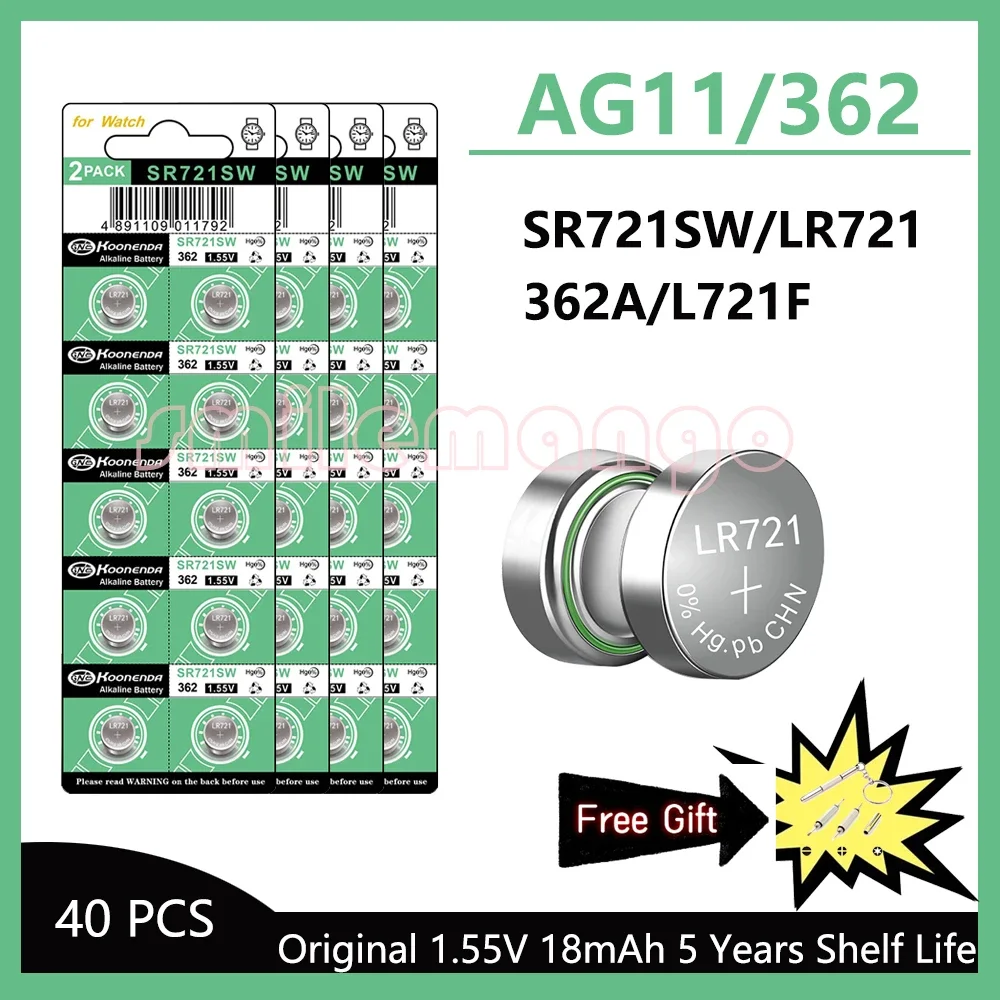 AG11 SR721SW 362 361 162 Hoge Capaciteit 1.55V Knoopcel Horlogebatterij 0% Hg Kwikvrij voor Horloges Speelgoed Afstandsbedieningen met Cadeau