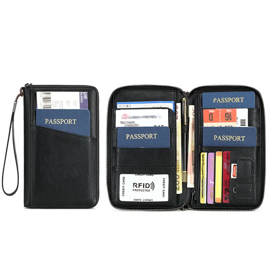 جديد جواز سفر كليب المحفظة النساء والرجال متعددة الوظائف بولي Leather الجلود بطاقة Holde تتفاعل مكافحة سرقة الضرب محافظ حقيبة التخزين #4