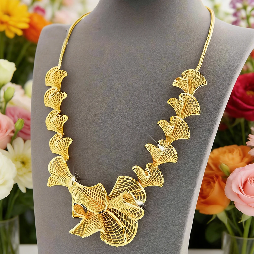 

Necklace Jewelry Gold Color Earring African Drop Earring Dubai Deisgn Jewelry Wedding Jewelry Fashion Necklace Lady Sets Party
