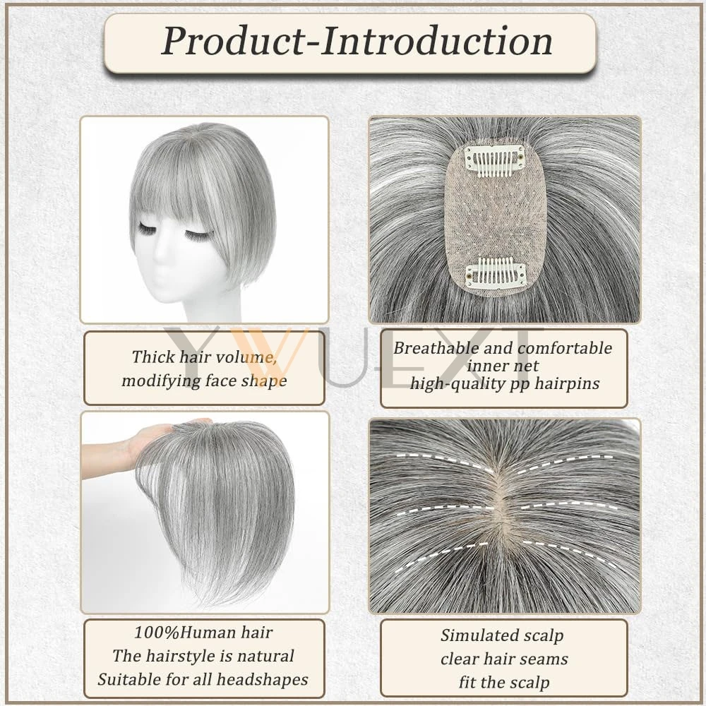 5x9cm Human Hair Topper Hair Piece Top Base Middle Part with Bangs 10 colors Available for Women Hair Loss or Bangs HairStyle