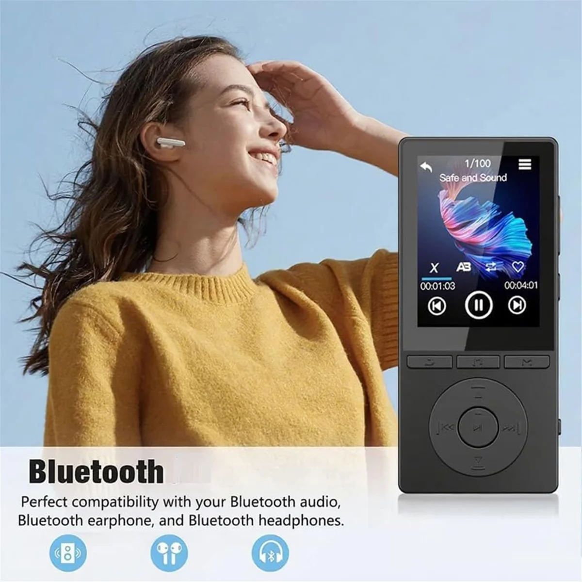 مشغل MP3 سعة 32 جيجابايت مع بلوتوث، مشغل موسيقى مع صوت HiFi للعدائين الرياضيين، وراديو مسجل صوت عالي الدقة مدمج