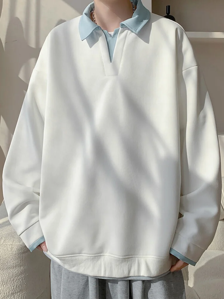 

Men's Long Sve Hoodie Spring Faion Heavyweight Contrast Color Patchwork Collar T-irt Casual Loose Fit Antibacterial