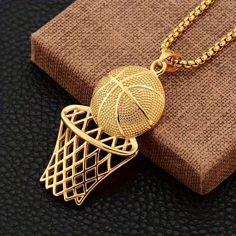 قطعة واحدة من قلادة كرة السلة للرجال، قلادة سلسلة كرة السلة، قلادة قلادة كرة السلة ثلاثية الأبعاد، قلادة من الفولاذ المقاوم للصدأ #5