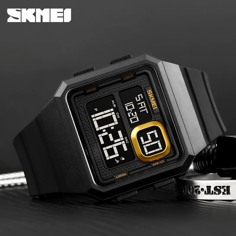 SKMEI New Fashion Simple Design Digital Watch For Men Waterproof 2Time Led Light Display Alarm Clock Electronic Countdown Watch