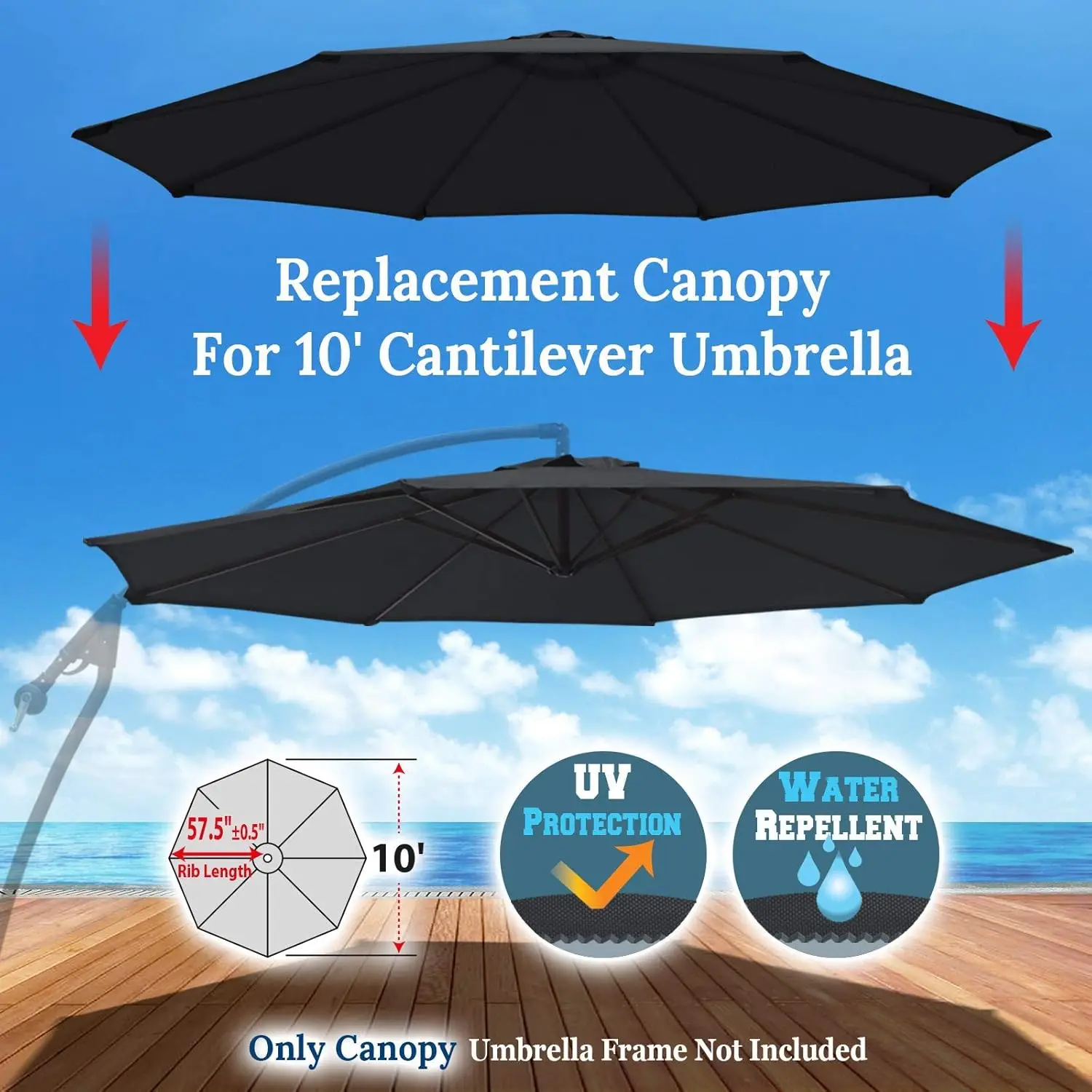 Replacement Umbrella Canopy for 10ft 8 ribs Cantilever Hanging Umbrella (Canopy Only)