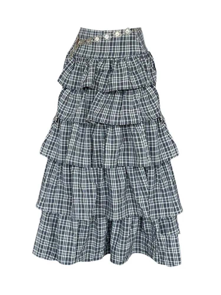 

Japanese Preppy Style Plaid Skirt Ankle-Length High Waist Grey A-Line Skirt Women Clothes Ball Gown Classical High Quality Y2K