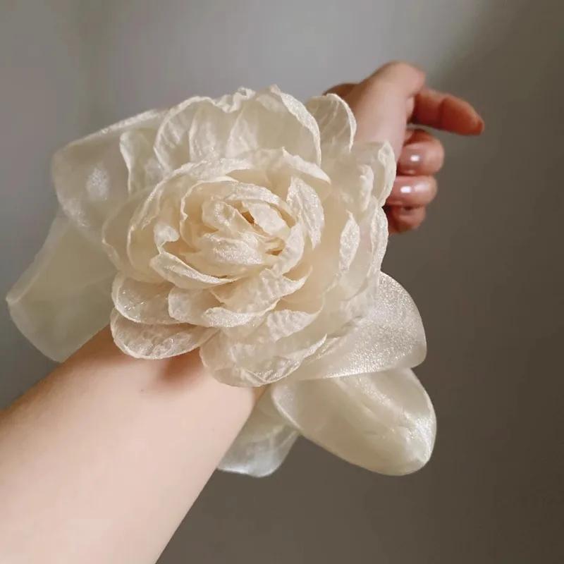 

Eugen yarn rose large intestine hair band women's high-end sense ponytail hair rope head flower headdress