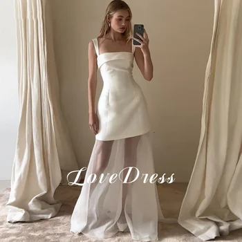 Robe de mariée A-ligne personnalisée avec bretelles spaghetti, col carré, robe de mariée élégante, tache simple