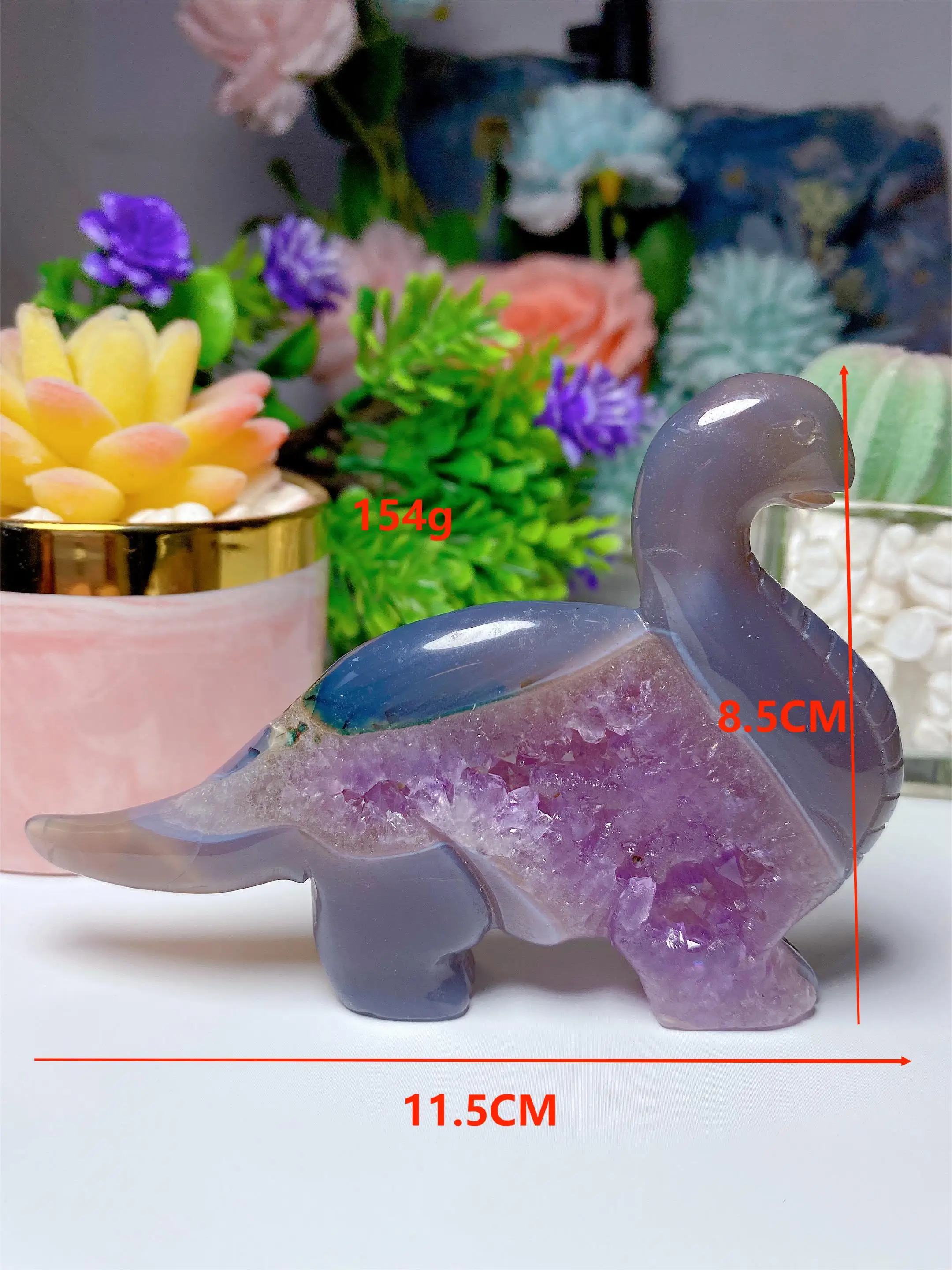 Dinosaur Diplodocus Figurine Natural Amethyst Drusy Healing Crystals Stone Home Decoration Gemstone Ornament