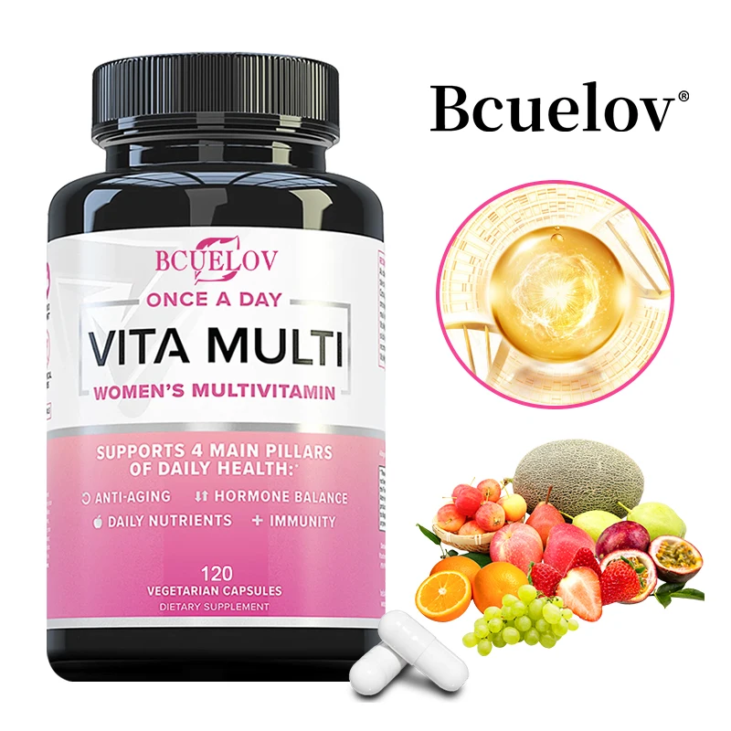 Suplemento multivitamínico diario para mujer con yodo y Ashwagandha para ayudar a mantener el cutis juvenil y la salud inmunitaria