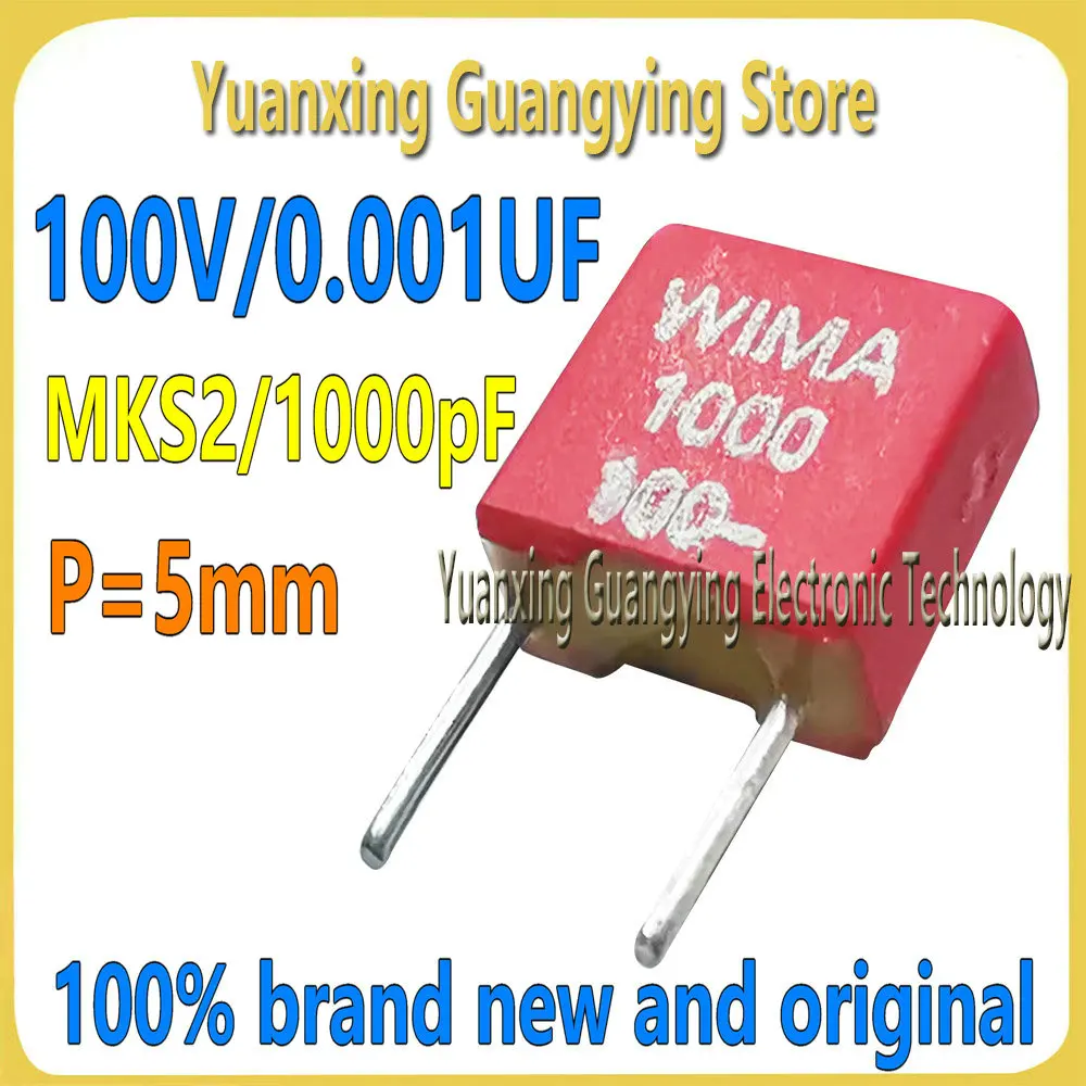 (10 peças) Capacitores de Filme Alemães WIMA MKS2 100V 102 0.001μF 100V 1000pF 1nF 102J 5% FKS2 5mm Pitch 100% Novos