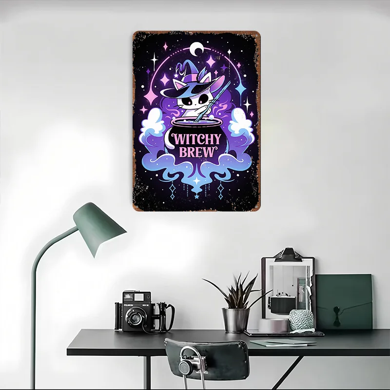 ساحرة القط جرعة معدنية ملصق تين علامات جدار الفن علامة معدنية مخصصة للمنزل الديكور عناصر ديكور المنزل الفاخرة اكسسوارات البار #4