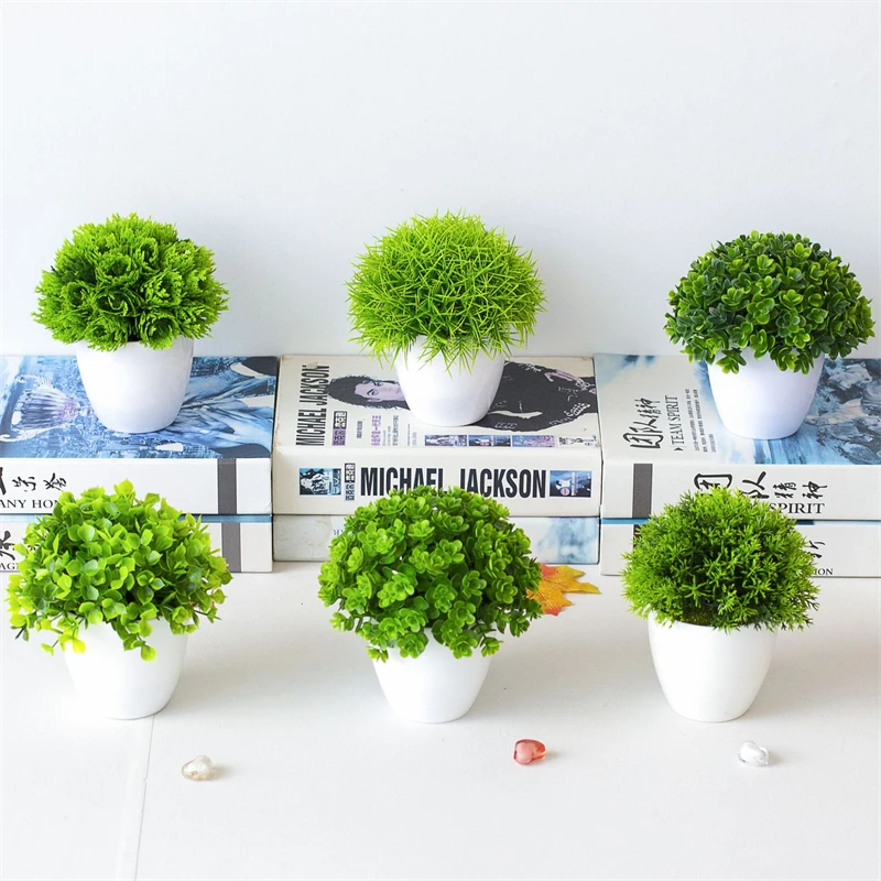 Simulated Green Plant Bonsai Desktop Artificial Grass Ball Basin Decoration Home Office Indoor Outdoor Scene Layout Never Wither