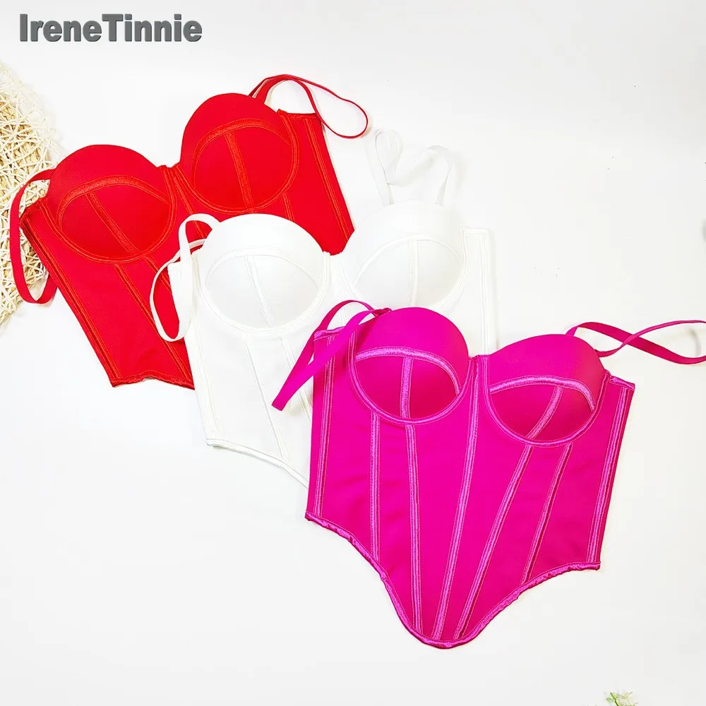 IRENE TINNIE 2024 New Women Fashion Tops Outfits Pleated Overbust Corset Sexy Steel Ring Fishbone Bandage Women Bustier Corset