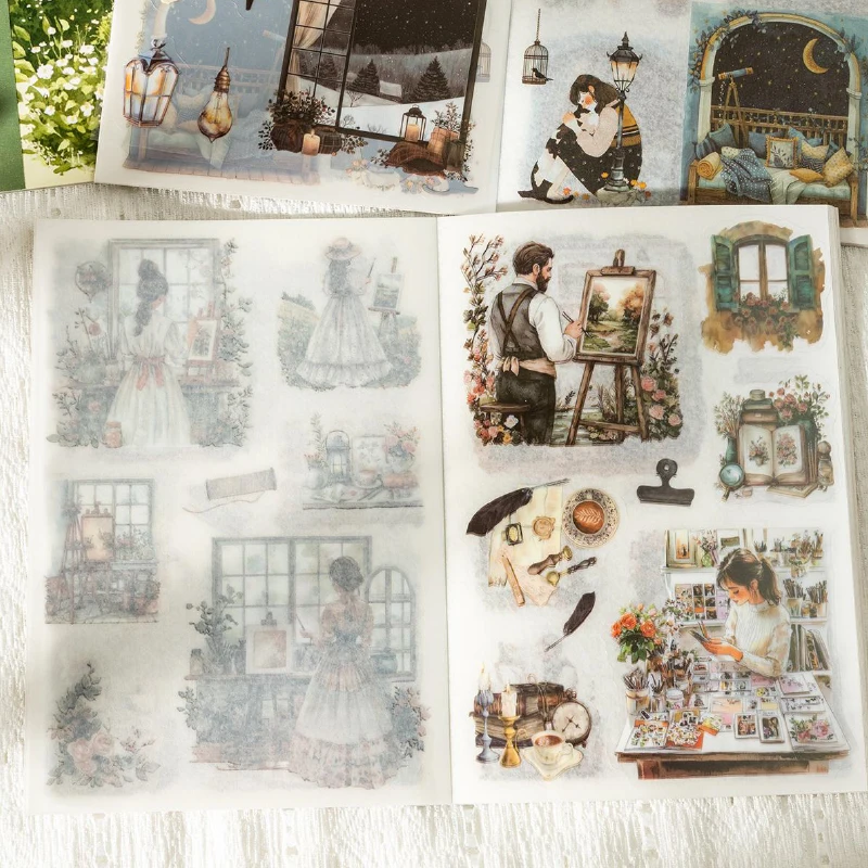 Mr. Paper 2Style 60Pcs/bag Poetic Life Theme Dual Material Sticker Book Creative DIY Handbook Material Stickers