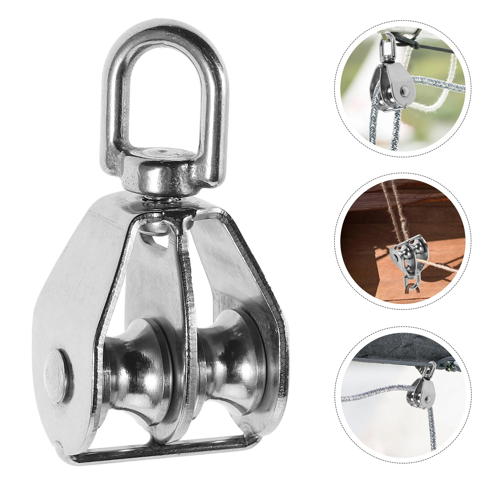 

Stainless Steel Fishing Network Dual Pulleys Lifting Swivel Hook Metal Cable Wheel Weight 304
