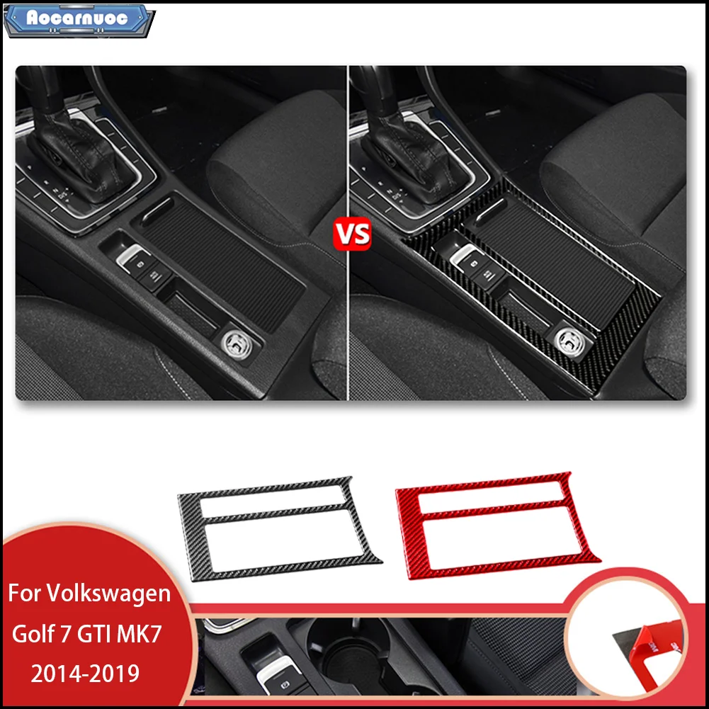 

For Volkswagen Golf 7 GTI 2014-2019 Carbon Fiber Car Interior Stickers Kit - Car water cup holder Panel Trim Stickers