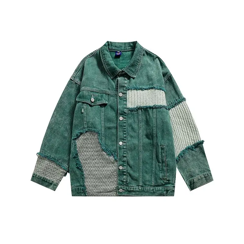 

American Retro Washed Denim Jacket, Women'S Autumn And Winter Design Sense, Couple'S Heavy-Duty Perforated Patchwork Jacket