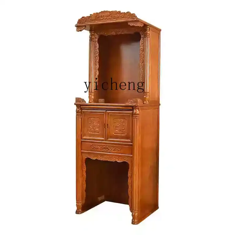 XL solid wood double-layer Buddhist shrine with door, Guanyin God of Wealth shrine, household Buddhist shrine stand cabinet