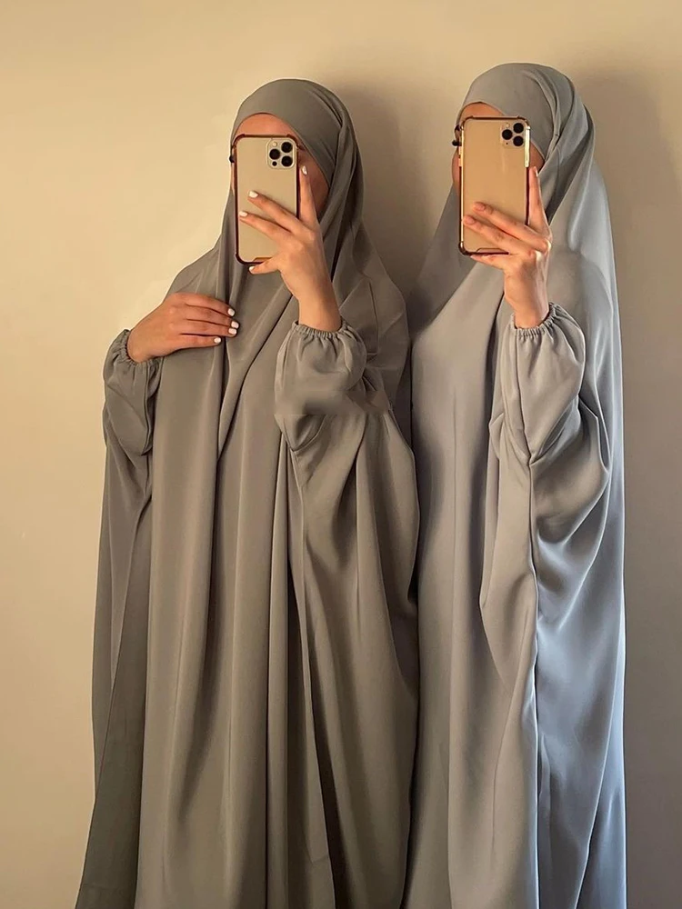 Eid Hooded Muslim Women One Piece Long Khimar Hijab Dress Prayer Garment Abaya Ramadan Gown Abayas Islamic Clothes Niqab jilbab