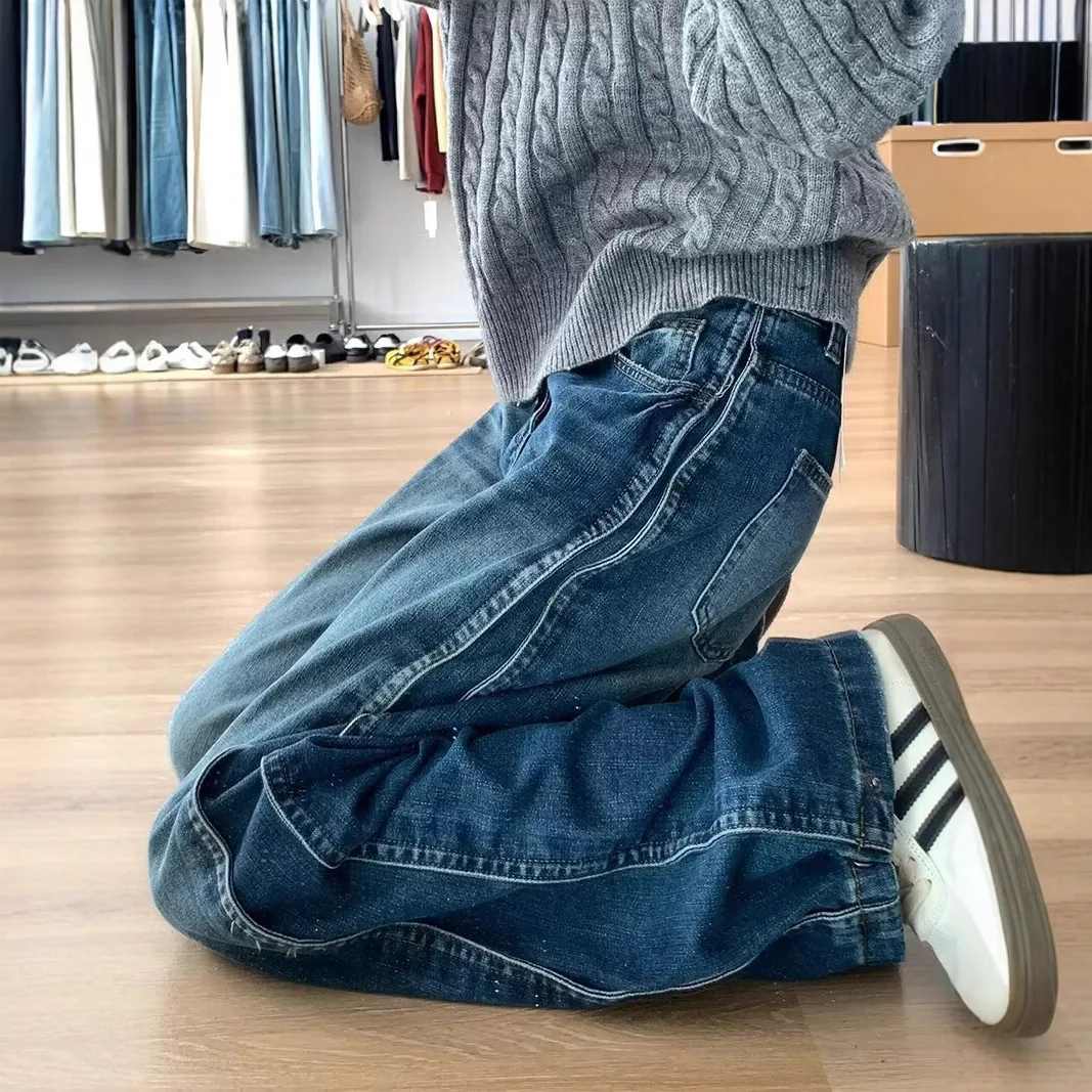 Plus Size Wide Leg Straight Jeans Women 2026 - Vintage Washed Slimming Floor-Grazing Pants Spring Fall