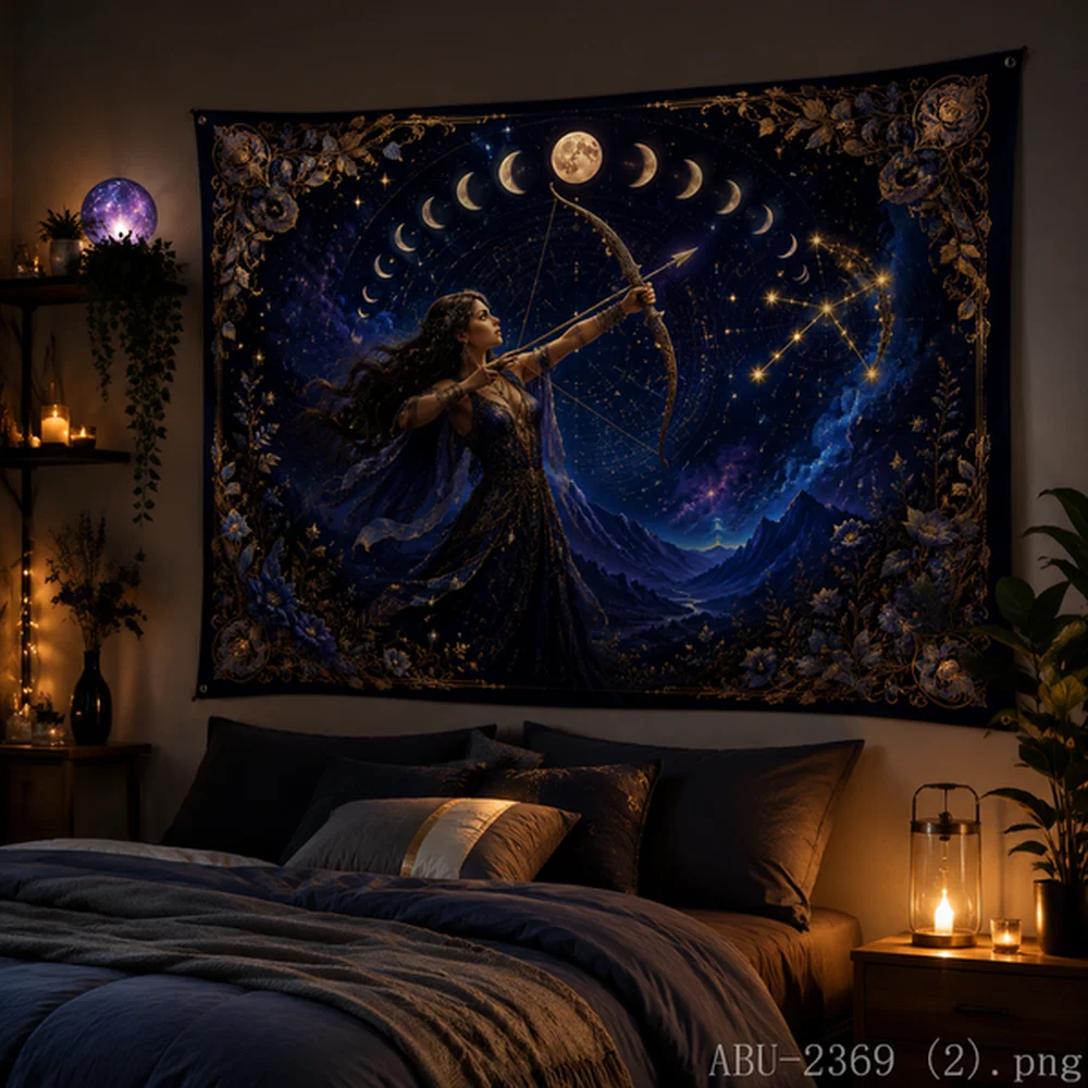 VIKAMA Gothic Black Cat Tapestry Phases Moon Magic Symbols Wall Decor Trendy Bedroom Art