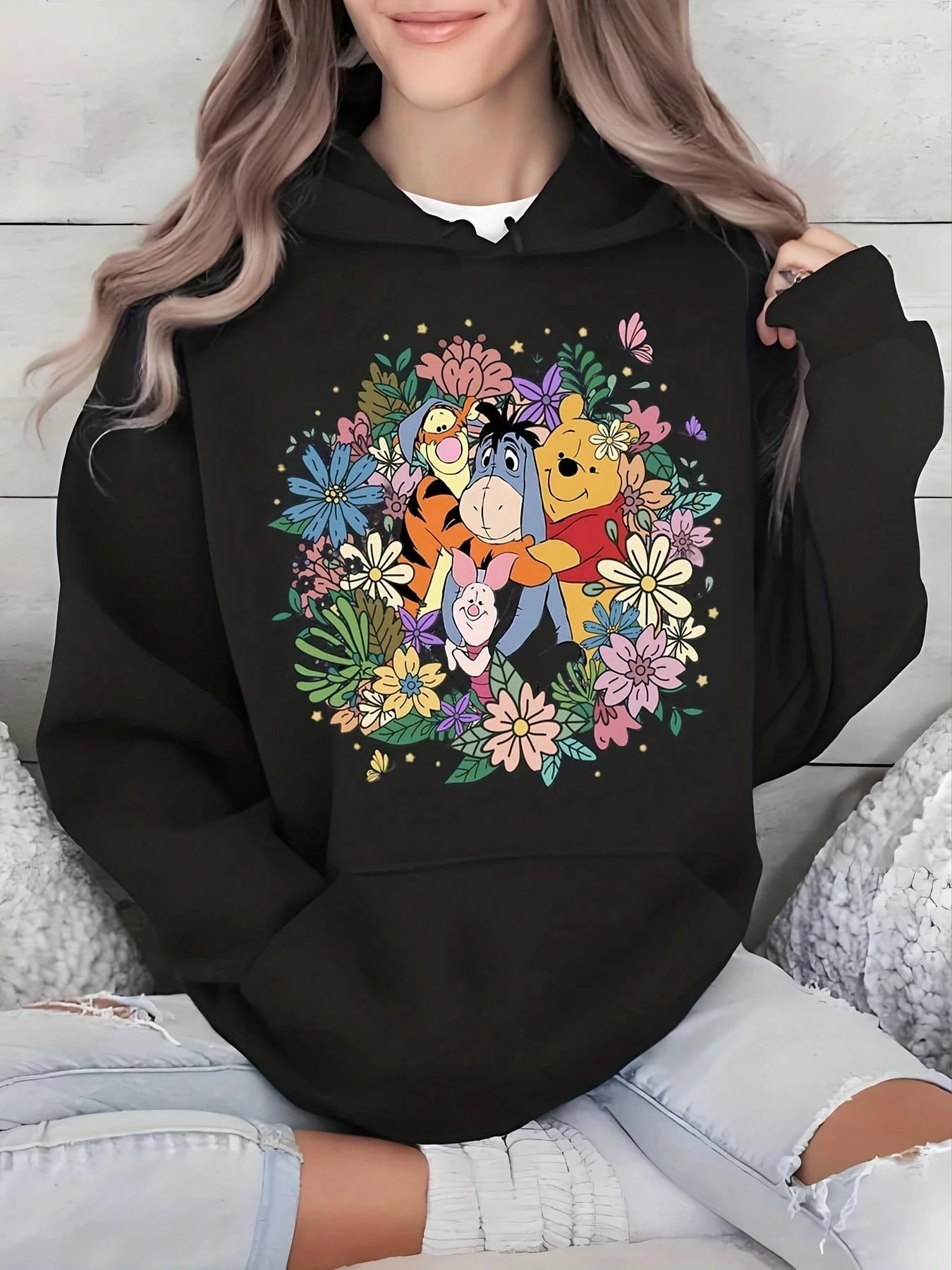 

Женская толстовка с капюшоном Disney Winnie The Pooh, осенне-зимняя флисовая толстовка с капюшоном, уличная одежда унисекс, свободная повседневная одежда большого размера