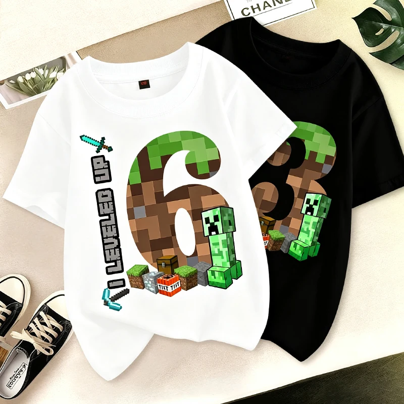 

Birthday Number T-shirt Party Supplies Gift Minecrafted Cartoon Children Clothes Boy Tops Summer Short Sleeve round neck Tees