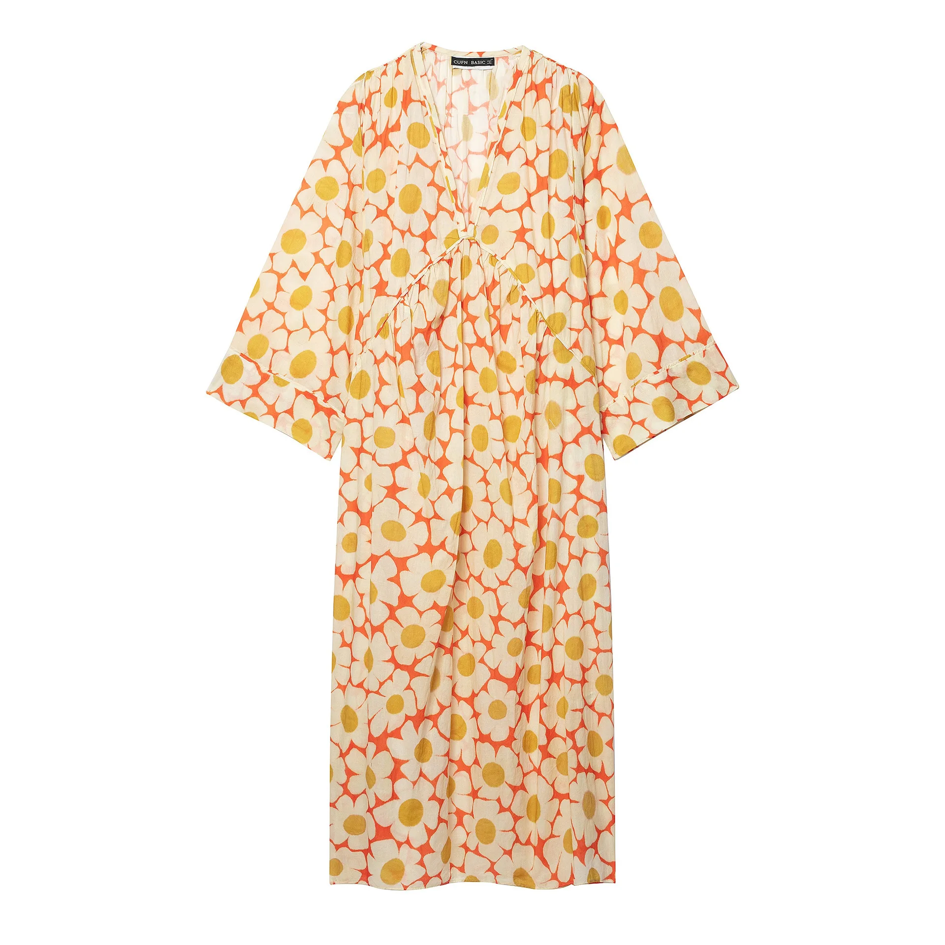 

Dave&di V-neck Floral Print Mid Length Dress Woman Clothes Dress Elegant Party Dresses Vestidos Women's Dress
