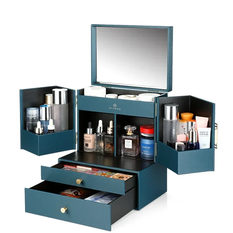 Elegant Jewelry Storage Box with Makeup Mirror, European Style, Multi Layer, Wooden Cosmetic Organizer, Vanity Essentials