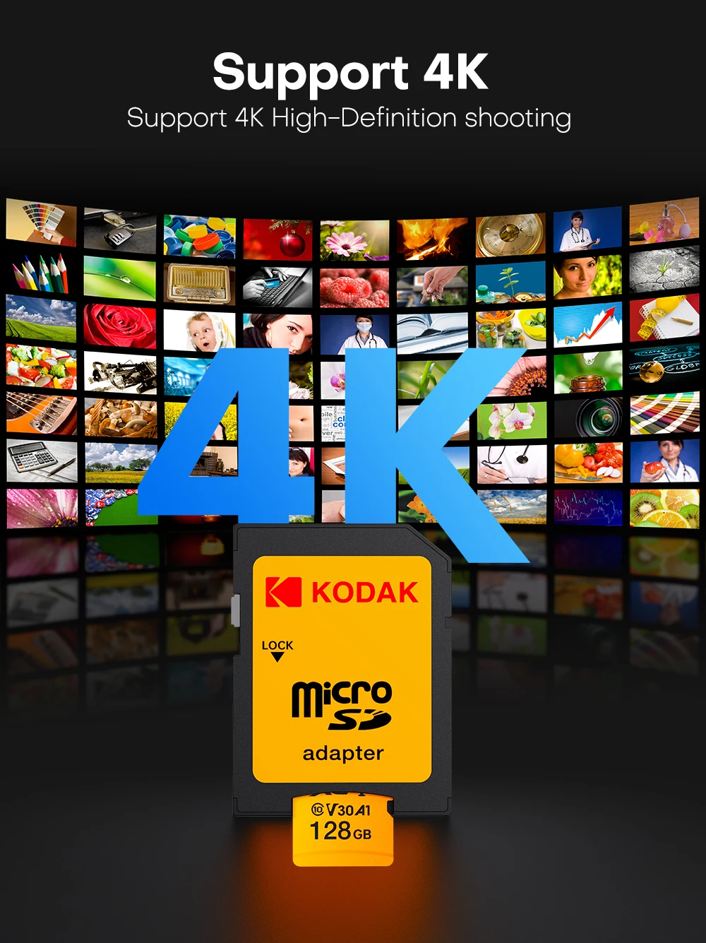 KODAK High Endurance Micro SD-Karte U3 V30 A1 32GB 64GB 128GB 256GB TF-Karte 100MB/s 4K Speicherkarte für Sicherheitskamera – Detail 3