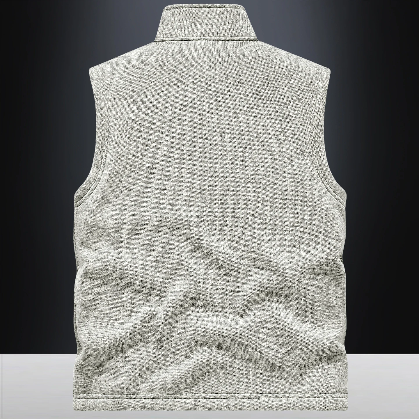 Plus Size Men Fleece Vest Full‑Zip Stand Collar Sleeveless Gilet Warm Knit Texture Zipper Pockets Outdoor Casual Work Hiking Wai
