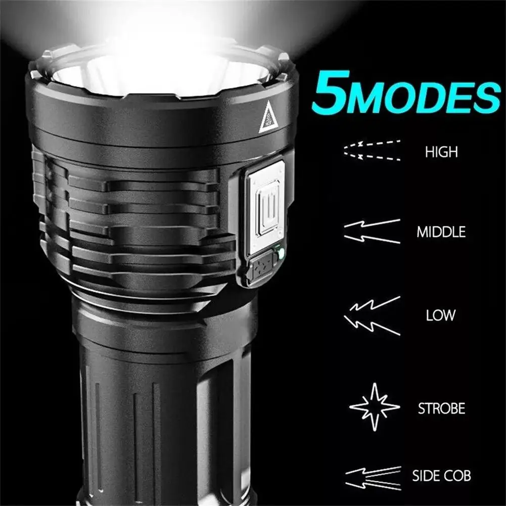 8led Flashlight 12000lm Super Bright Rechargeable Torch Tactical Lights Hand Lantern Outdoor Camping Nocturnal Emergency Tool