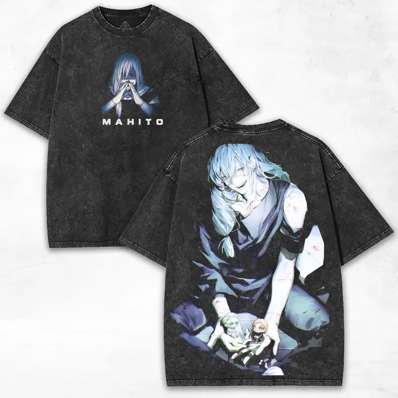 Mahito Print T-shirt Anime Jujutsu Kaisen Clothing Men Women Short Sleeve Tshirts Retro Washed T Shirt Harajuku Male Cotton Tops