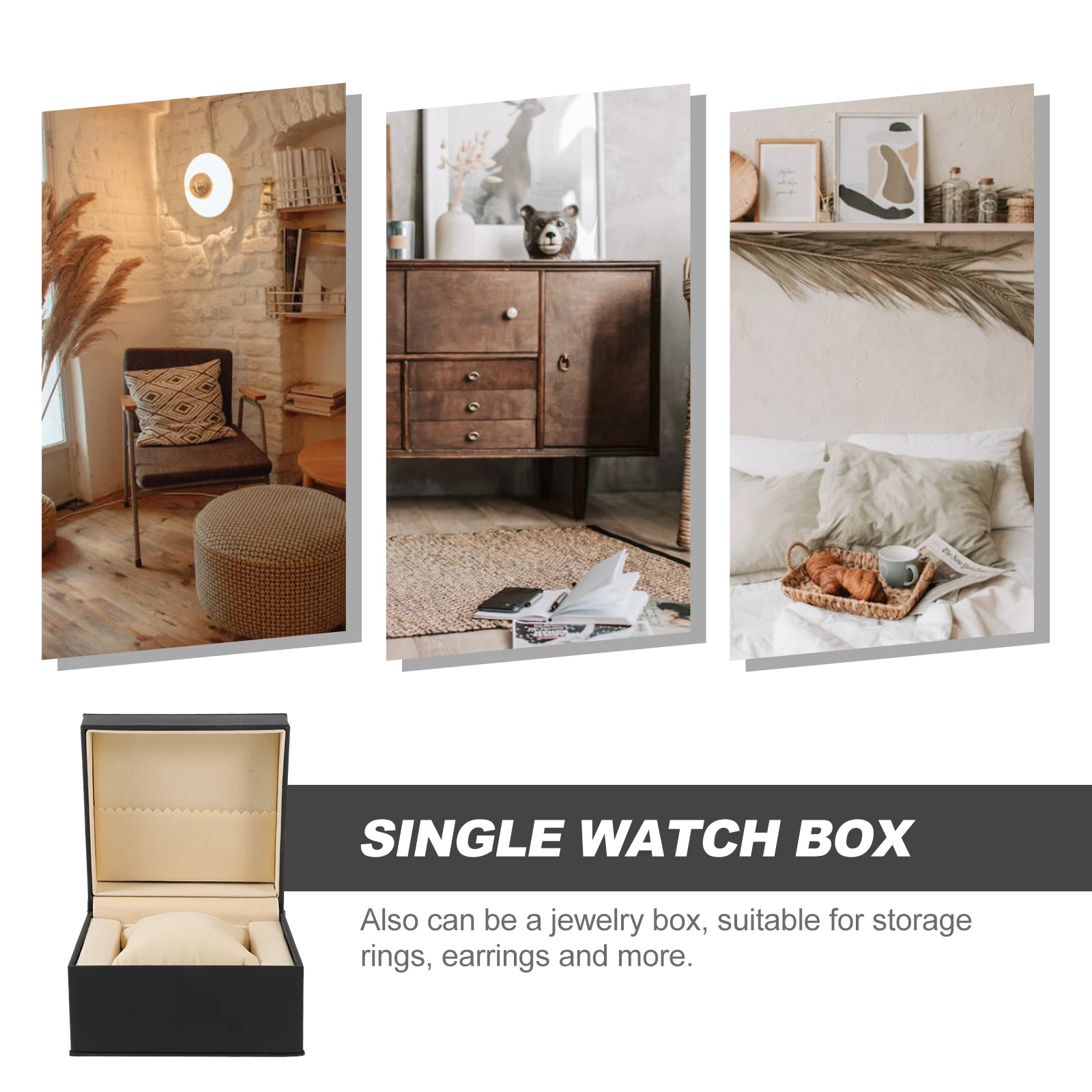 

1pc Single Watch Box Jewelry Storage Case Display Container Pu Black Durable Business Personal Use Gift Rings Earrings