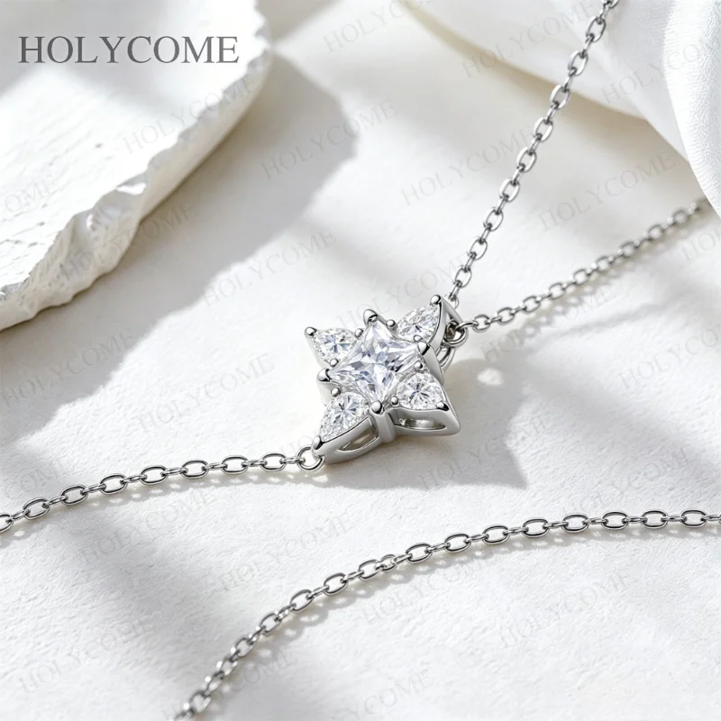Moissanit-Halskette mit Anhänger für Damen, Farbe D, VVS1, für Hochzeit und Verlobung, 925er Sterlingsilber, edler Schmuck, Geschenk – Detail 6