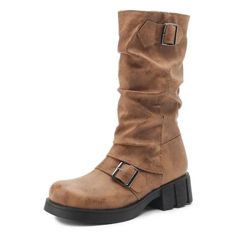 

Casual round Toe Mid-Calf Boot Thi Bot Women's Boots Faionable Waterproof Platform Winter Boots Comfortable Warmth